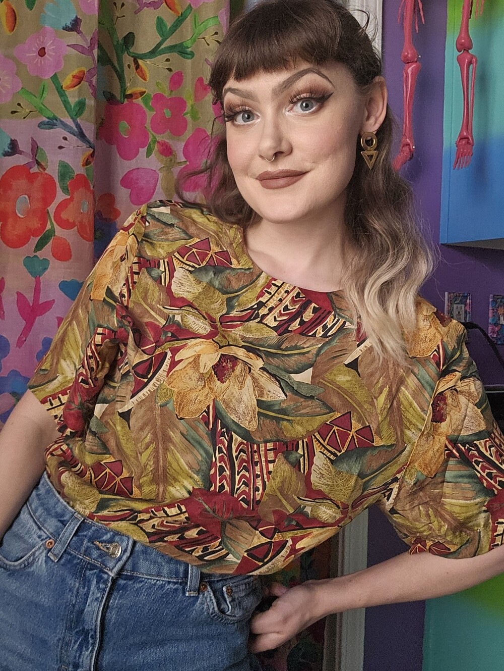Vintage 90's Hawaiian Silk Shirt Blouse By Pat Argent